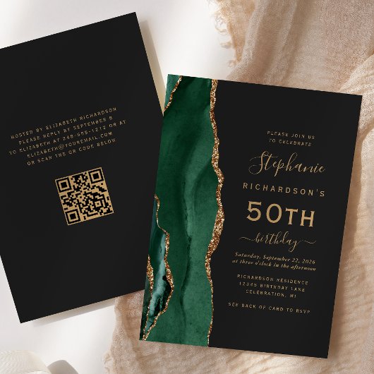 Smaragdgroene gouden agaat QR-code 50ste verjaarda Kaart