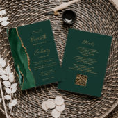 Smaragdgroene gouden agaat QR-code bruiloft Kaart