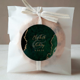 Smaragdgroene Gouden Agaat Script Bruiloft Ronde Sticker