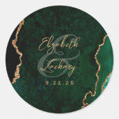Smaragdgroene Gouden Agaat Script Bruiloft Ronde Sticker (Voorkant)