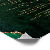 Smaragdgroene gouden agaat script bruiloftsbarmenu poster (Hoek)