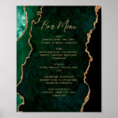 Smaragdgroene gouden agaat script bruiloftsbarmenu poster (Voorkant)