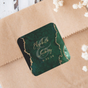 Smaragdgroene Gouden Agaat Scriptie Bruiloft Vierkante Sticker