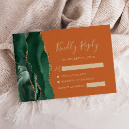 Smaragdgroene gouden agaat verbrande oranje trouwk RSVP kaartje