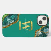 Smaragdgroene & Gouden Agate Geode Initiaal iPhone Hoesje (Achterkant horizontaal)