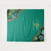 Smaragdgroene & Gouden Agate Geode Trouw Achtergro Wandkleed (Voorkant (horizontaal))