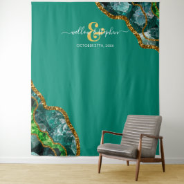 Smaragdgroene & Gouden Agate Geode Trouwachtergron Wandkleed