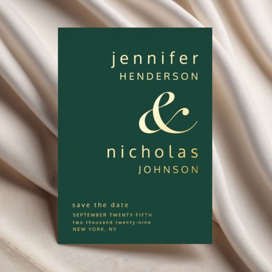 Smaragdgroene Gouden Ampersand Trouw Save The Date Folie Uitnodiging