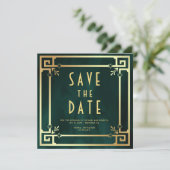 Smaragdgroene gouden art deco fotocollage bruiloft save the date (Staand voorkant)