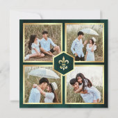 Smaragdgroene gouden art deco fotocollage bruiloft save the date (Achterkant)