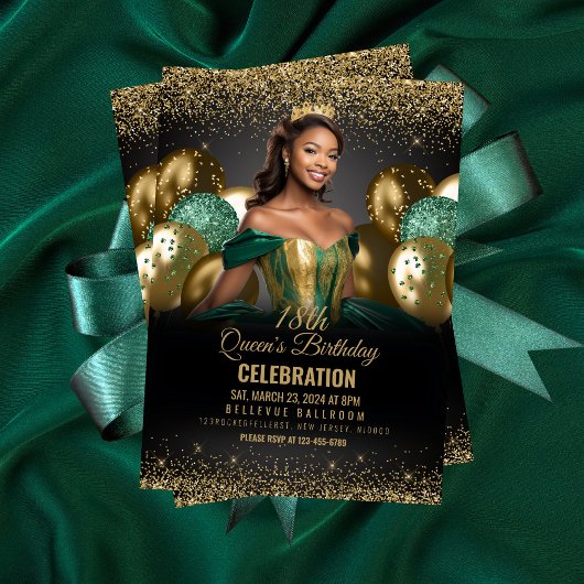 Smaragdgroene gouden ballonnen Verjaardag uitnodig Kaart