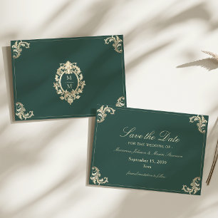 Smaragdgroene Gouden Barokke Bruiloft Save The Date