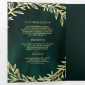 Smaragdgroene gouden blad tak alles-in-één bruilof drieluik uitnodiging (Binnenzijde eerst)