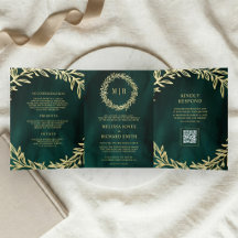 Smaragdgroene Gouden Blad Tak QR Code Trouwen
