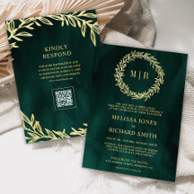 Smaragdgroene Gouden Blad Tak QR Code Trouwen
