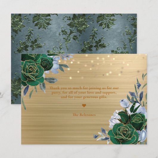 Smaragdgroene Gouden Bloem Bedankkaart (Voorkant / Achterkant)