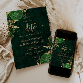 Smaragdgroene Gouden Bloem Bruiloft Save the Date Kaart
