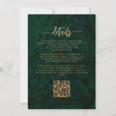 Smaragdgroene Gouden Bloem QR Code Bruiloft Kaart (Achterkant)