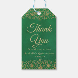 Smaragdgroene Gouden Bloem Quinceañera Bedankt Cadeaulabel