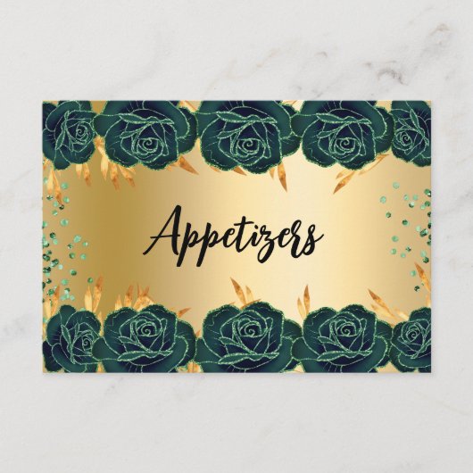 Smaragdgroene gouden bloemen Party food tafel kaar Save The Date (Voorkant)