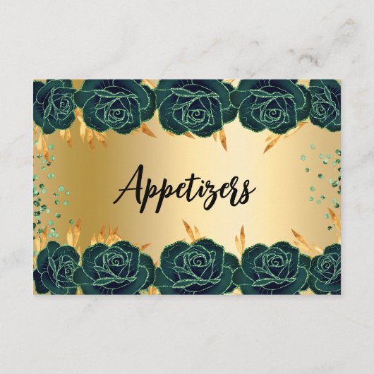 Smaragdgroene gouden bloemen Party food tafel kaar Save The Date (Achterkant)