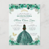 Smaragdgroene Gouden Bloemrijke Prinses Quinceañer Briefkaart (Voorkant)