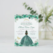 Smaragdgroene Gouden Bloemrijke Prinses Quinceañer Briefkaart (Staand voorkant)