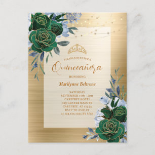 Smaragdgroene Gouden Bloemrijke Quinceañera Briefkaart