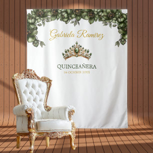 Smaragdgroene gouden bloemstuk Quinceañera achterg Wandkleed