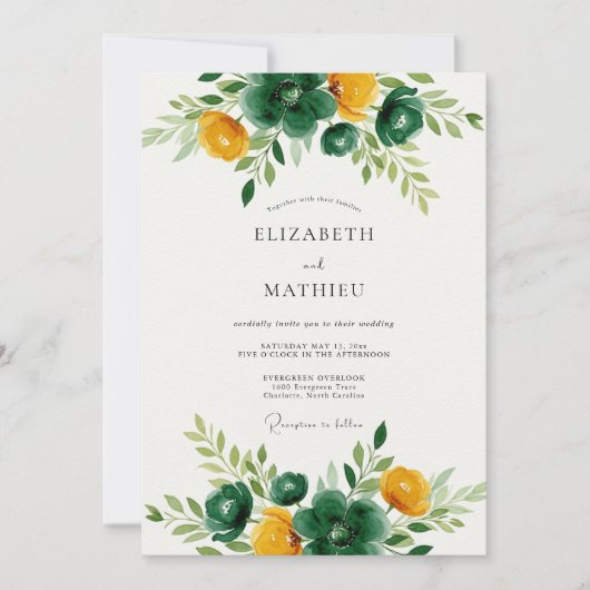 Smaragdgroene Gouden Botanische Bruiloft Kaart (Voorkant)