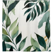 Smaragdgroene & Gouden Botanische Douchegordijn (Voorkant)