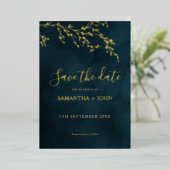 Smaragdgroene & Gouden Botanische Save the Date Folie Uitnodiging (Staand Voorkant)