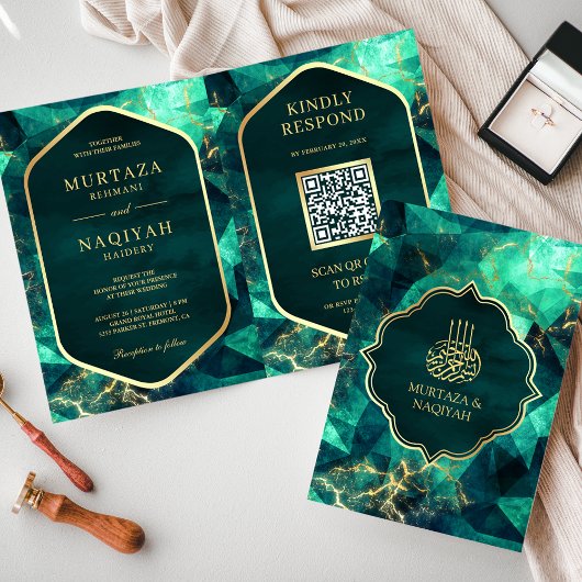 Smaragdgroene gouden edelsteen QR-code moslimhuwel