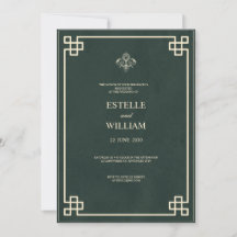 Smaragdgroene & Gouden Elegante Trouw Uitnodiging