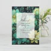 Smaragdgroene, Gouden en Zwarte Bloemige Bruiloft Kaart (Staand voorkant)