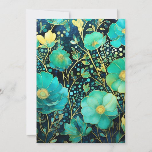 Smaragdgroene, Gouden en Zwarte Bloemige Bruiloft Kaart (Achterkant)
