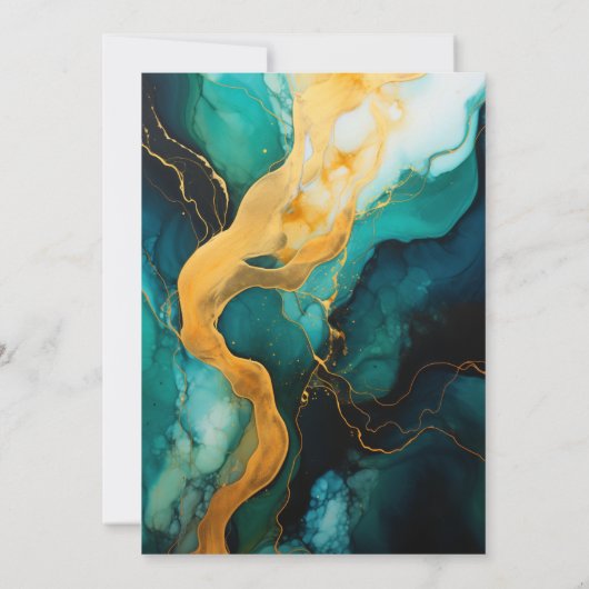 Smaragdgroene, gouden en zwarte inkt bruiloft kaart (Achterkant)