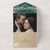 Smaragdgroene gouden foto bruiloft all in one uitnodiging (Buitenkant)