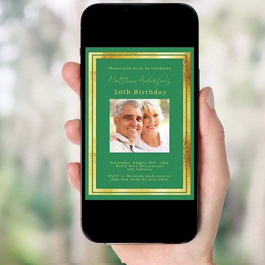 Smaragdgroene gouden fotoverjaardag kaart