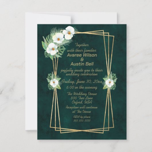 Smaragdgroene Gouden Frame Bloem Kaart (Voorkant)