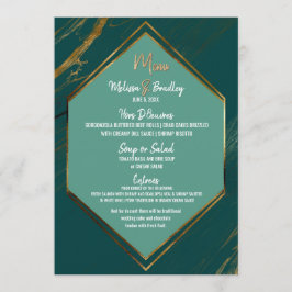 Smaragdgroene Gouden Geometrische Marmeren Huwelij Menu