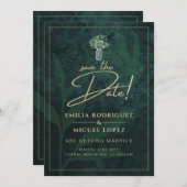 Smaragdgroene gouden gipsybloem bruiloft BEWAAR DA Kaart (Voorkant / Achterkant)