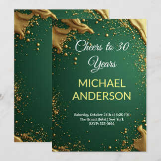 Smaragdgroene Gouden Glitter 30e Verjaardagsuitnod Kaart