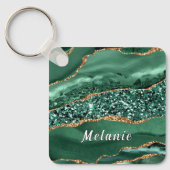 Smaragdgroene Gouden Glitter Aangepaste Naam Sleut Sleutelhanger (Voorkant)