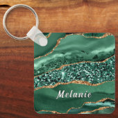 Smaragdgroene Gouden Glitter Aangepaste Naam Sleut Sleutelhanger (Voorkant)