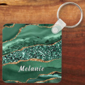 Smaragdgroene Gouden Glitter Aangepaste Naam Sleut Sleutelhanger (Achterkant)