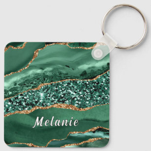 Smaragdgroene Gouden Glitter Aangepaste Naam Sleut Sleutelhanger