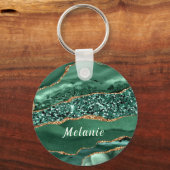 Smaragdgroene Gouden Glitter Aangepaste Naam Sleut Sleutelhanger (Voorkant)