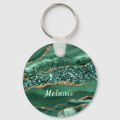 Smaragdgroene Gouden Glitter Aangepaste Naam Sleut Sleutelhanger (Achterkant)