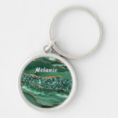 Smaragdgroene Gouden Glitter Aangepaste Naam Sleut Sleutelhanger (Voorkant)